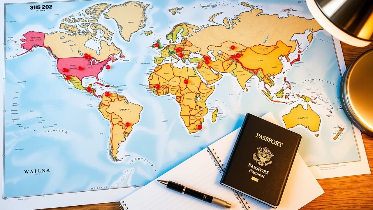 World map with travel pins